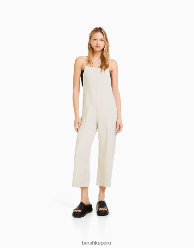 crema Bershka mujer jumpsuit de mezclilla con tiras 806J6B85