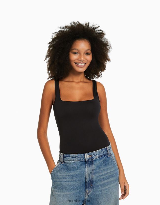 negro Bershka mujer body monocromático con tiras 806J6B696