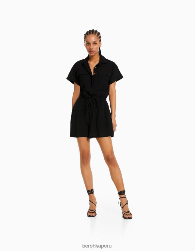 negro Bershka mujer mono utilitario rústico 806J6B106