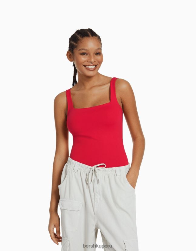 rojo Bershka mujer body monocromático con tiras 806J6B700