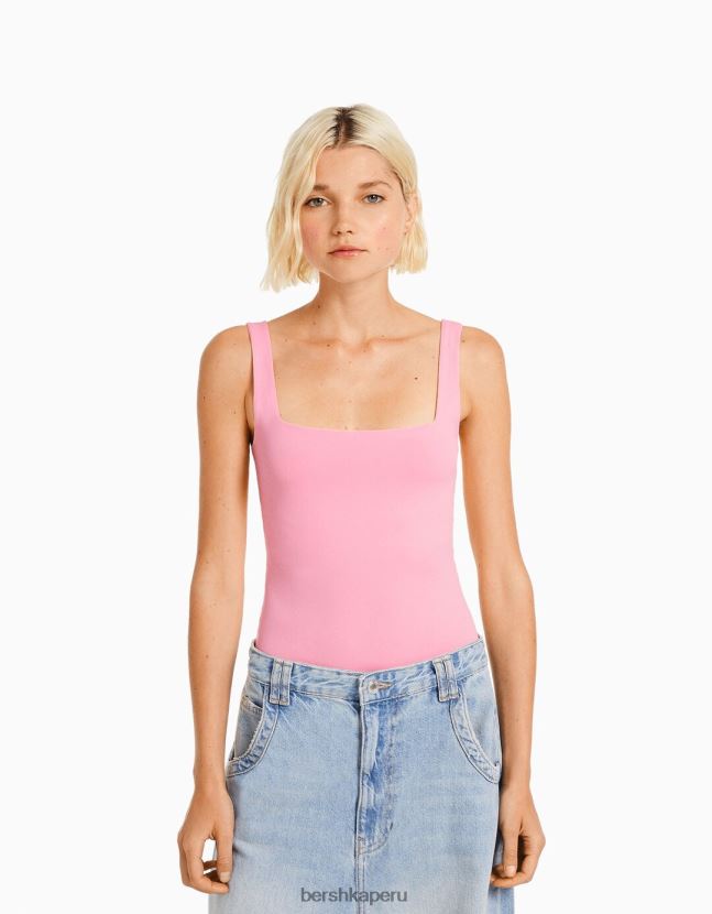 rosa Bershka mujer body monocromático con tiras 806J6B699