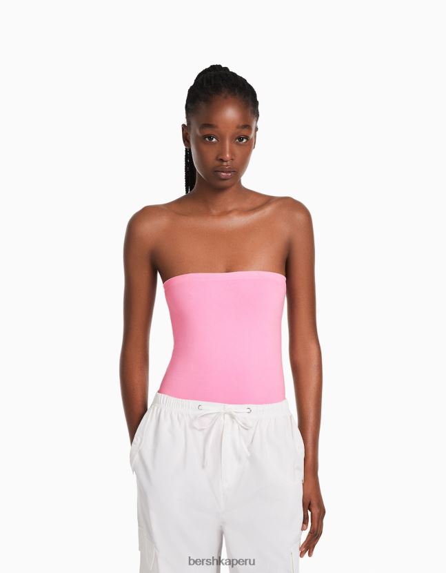 rosa Bershka mujer body sin costuras con hombros descubiertos 806J6B871