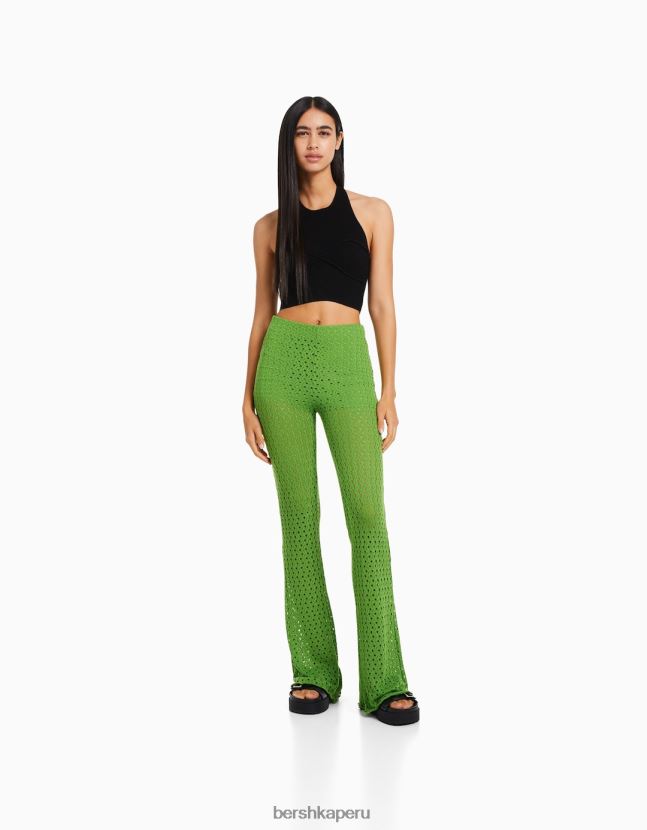 verde Bershka mujer pantalones acampanados de ganchillo 806J6B966