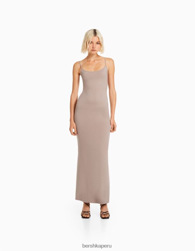 arena Bershka mujer vestido largo ajustado con tiras 806J6B21