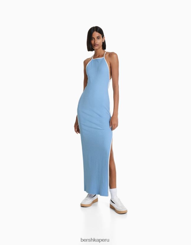 azul Bershka mujer vestido midi con tirantes en contraste 806J6B194