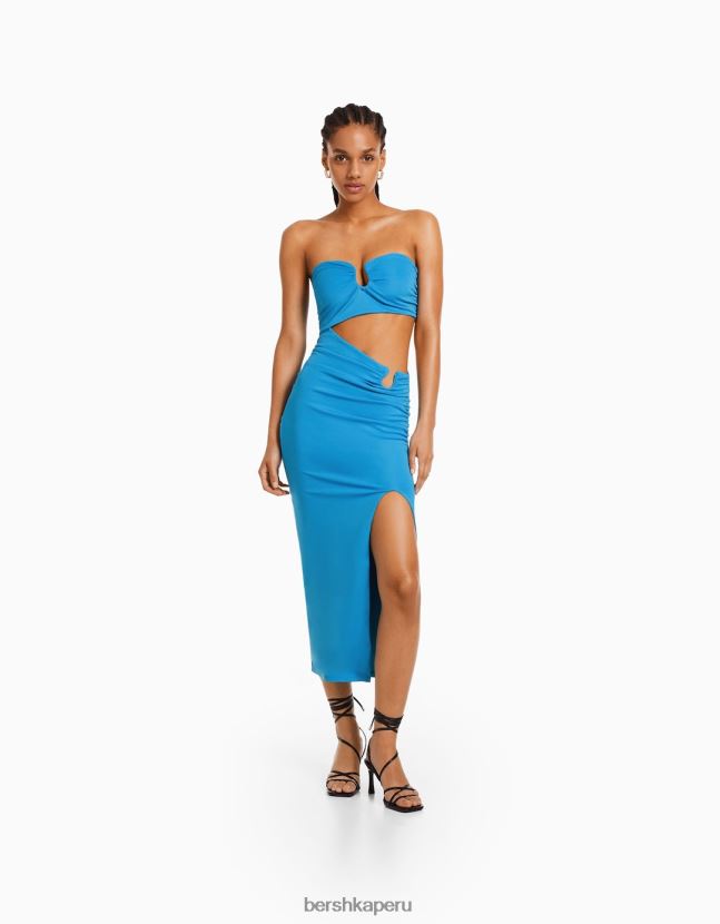 azul Bershka mujer vestido midi confort con detalle 806J6B39