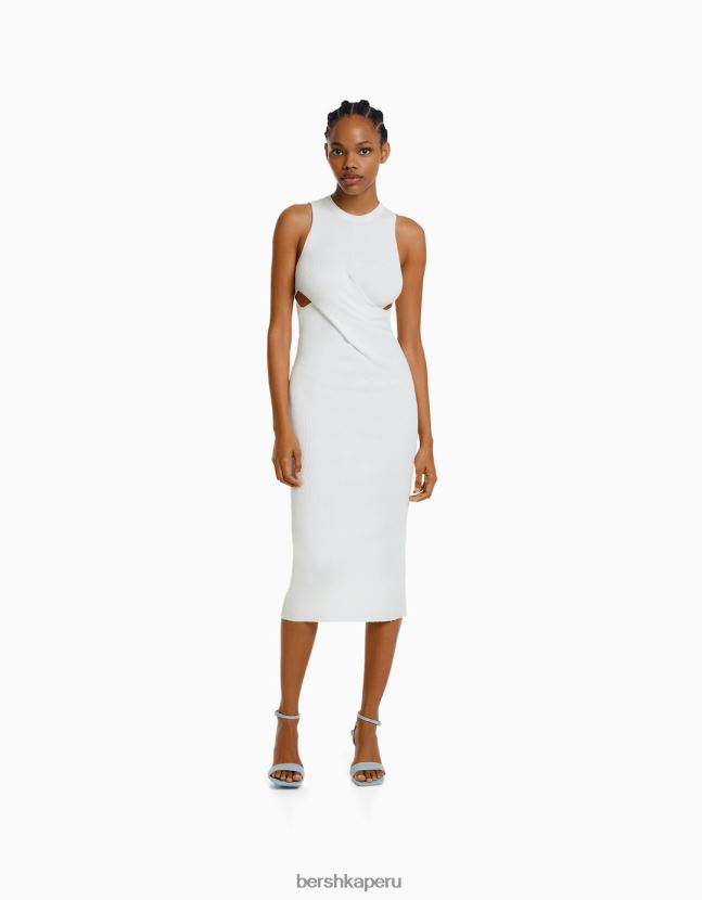 blanco Bershka mujer vestido midi cruzado sin mangas 806J6B195