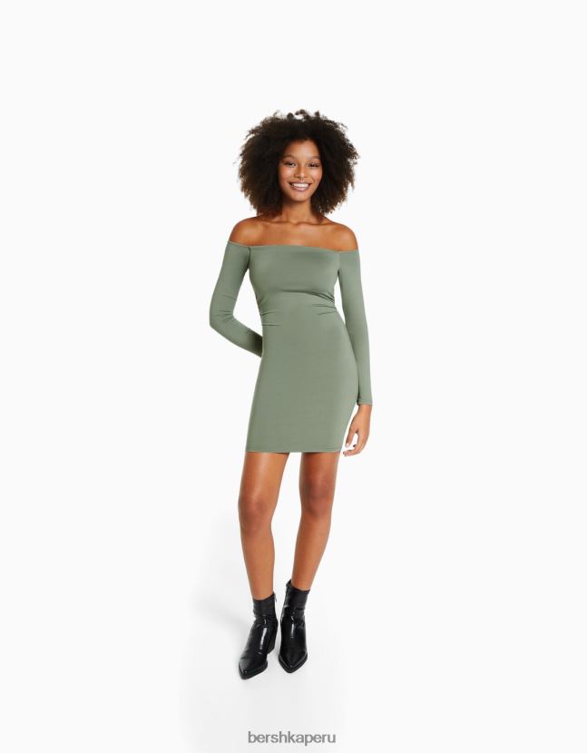 caqui Bershka mujer mini vestido de manga larga 806J6B91