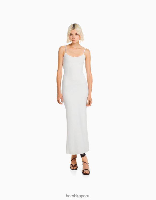 crema Bershka mujer vestido largo ajustado con tiras 806J6B20