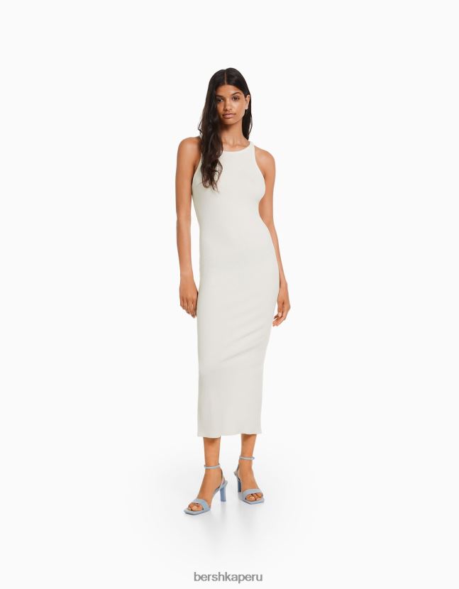 crema Bershka mujer vestido midi de canalé sin mangas 806J6B1