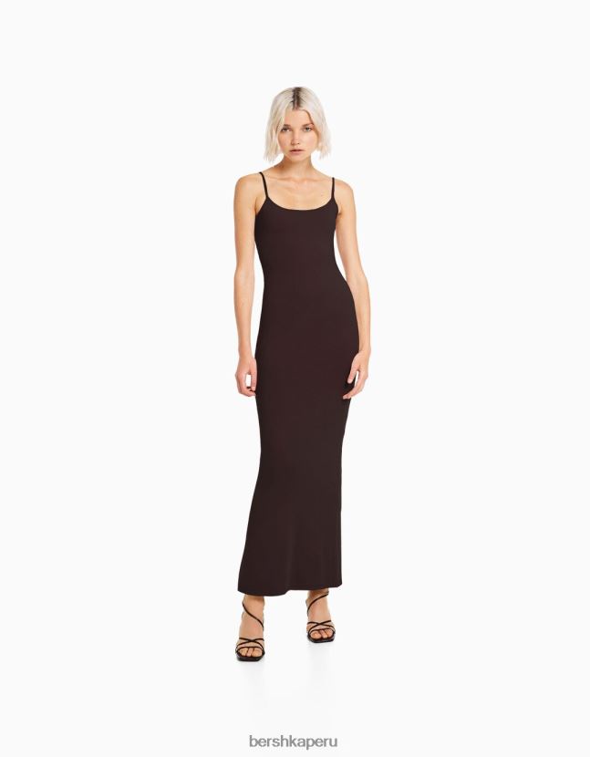 marrón Bershka mujer vestido largo ajustado con tiras 806J6B78