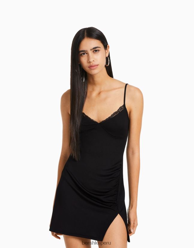 negro Bershka mujer mini vestido con detalle de encaje 806J6B114