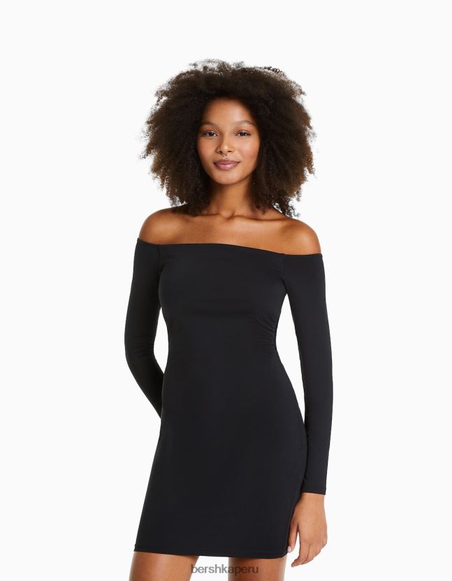 negro Bershka mujer mini vestido de manga larga 806J6B92