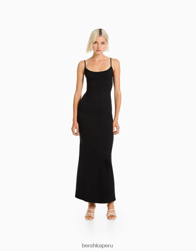 negro Bershka mujer vestido largo ajustado con tiras 806J6B22