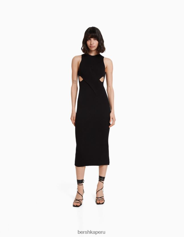 negro Bershka mujer vestido midi cruzado sin mangas 806J6B130