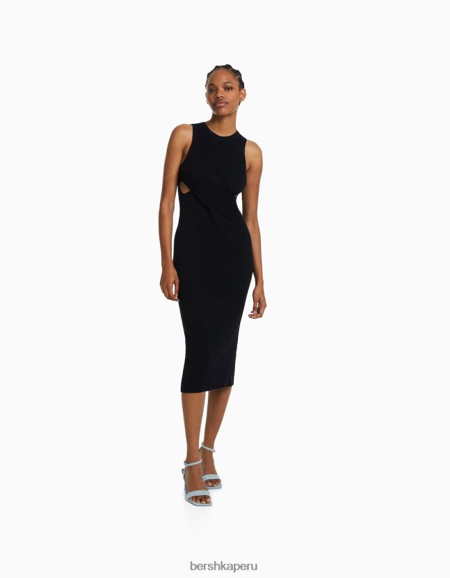 negro Bershka mujer vestido midi cruzado sin mangas 806J6B196