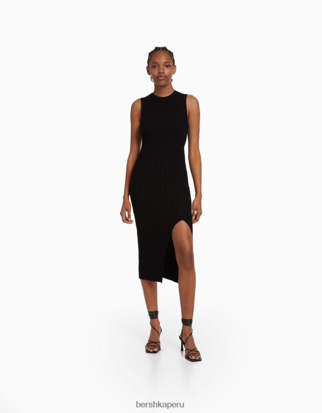 negro Bershka mujer vestido midi de punto sin mangas 806J6B221