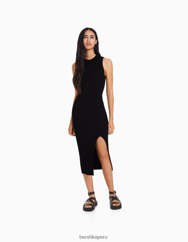 negro Bershka mujer vestido midi de punto sin mangas 806J6B974