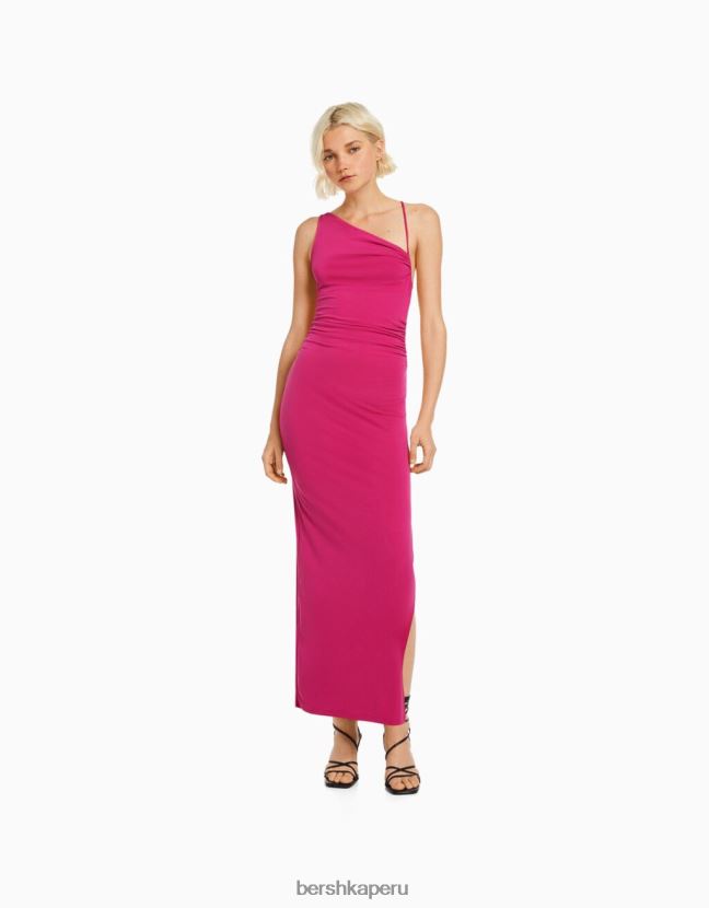 rosa Bershka mujer vestido largo con detalle 806J6B89