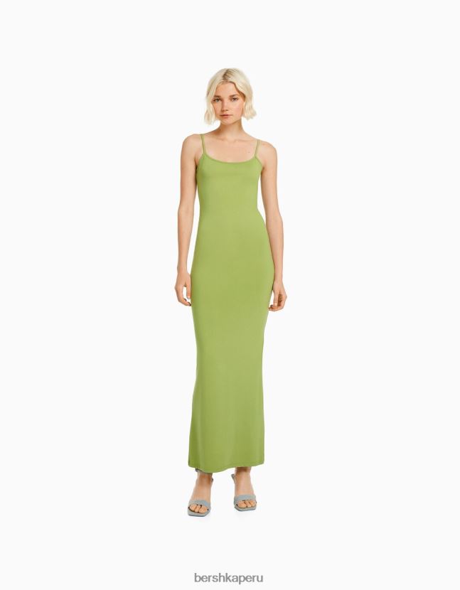 verde Bershka mujer vestido largo ajustado con tiras 806J6B1913