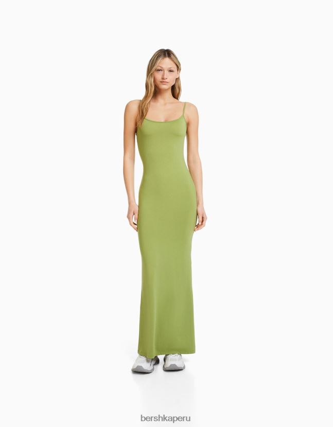 verde Bershka mujer vestido largo ajustado con tiras 806J6B24