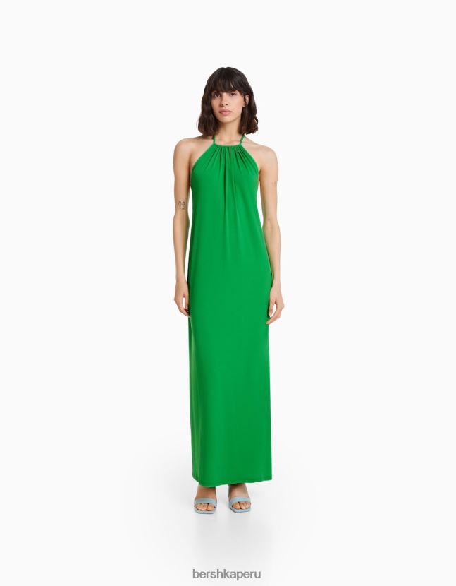 verde Bershka mujer vestido largo con cuello halter 806J6B53