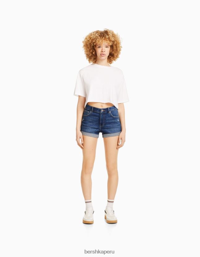 azul Bershka mujer shorts de mezclilla enrollados 806J6B1725