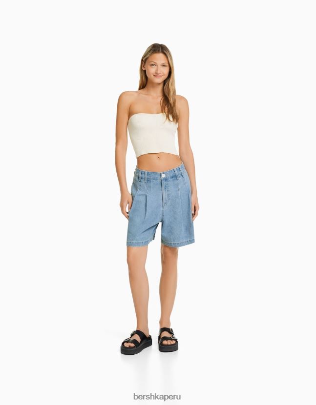 azul claro Bershka mujer bermudas de mezclilla 806J6B1681