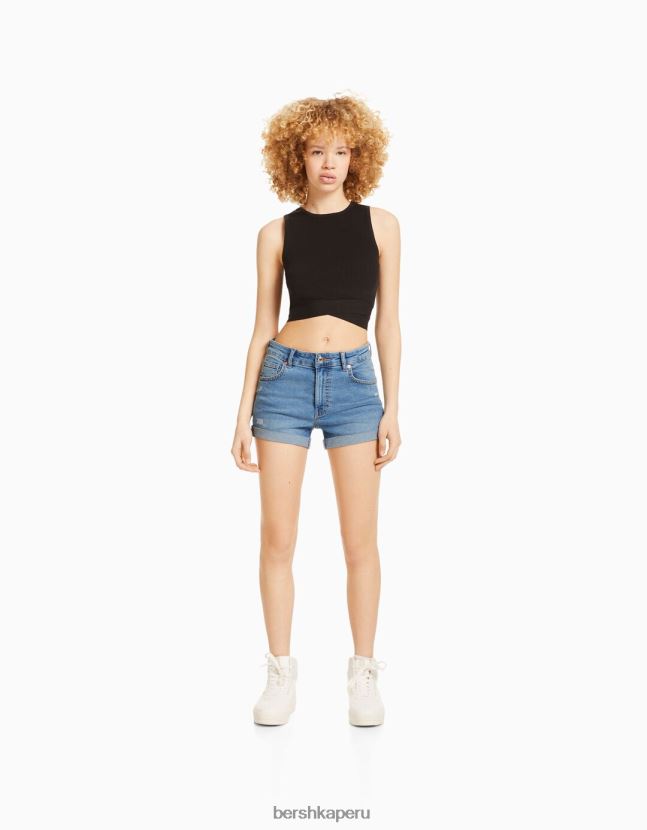 azul claro Bershka mujer shorts de mezclilla enrollados 806J6B1724