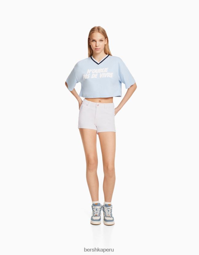 blanco Bershka mujer shorts de mezclilla enrollados 806J6B1727