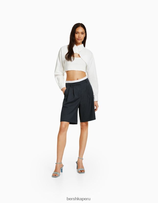 gris oscuro Bershka mujer bermudas de vestir 806J6B1686