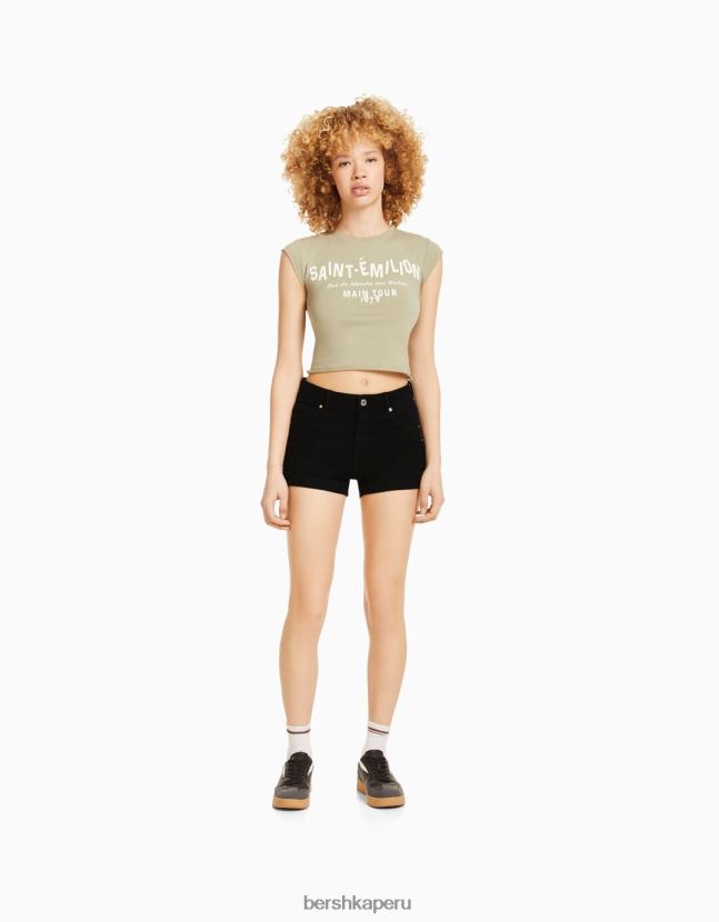 negro Bershka mujer shorts de mezclilla enrollados 806J6B1728