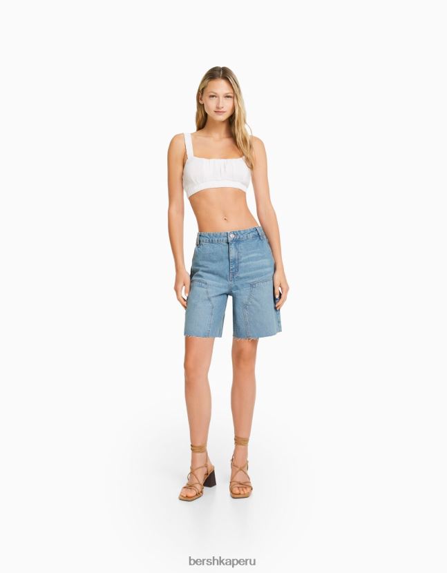 azul claro Bershka mujer bermudas de mezclilla de carpintero 806J6B1392