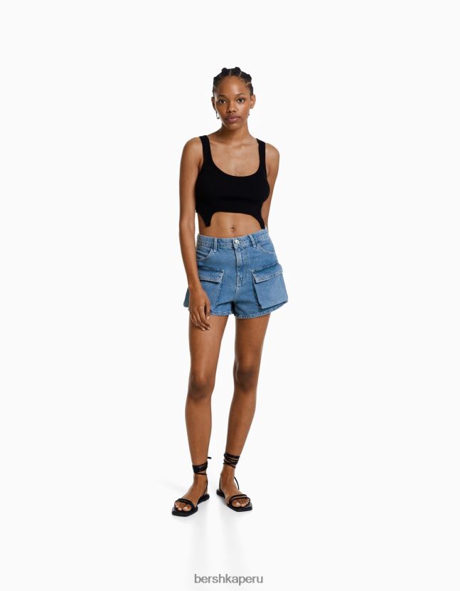 azul claro Bershka mujer shorts de mezclilla cargo 806J6B1374