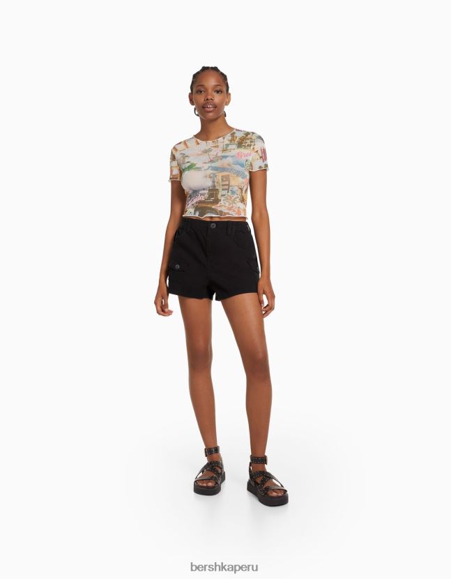 negro Bershka mujer bermudas multi cargo de algodón 806J6B1380