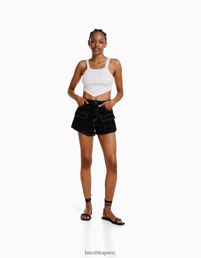 negro Bershka mujer shorts de mezclilla cargo 806J6B1376