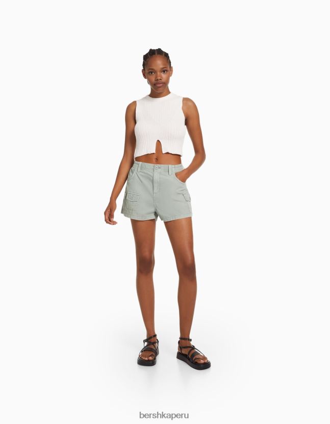 verde Bershka mujer bermudas multi cargo de algodón 806J6B1381