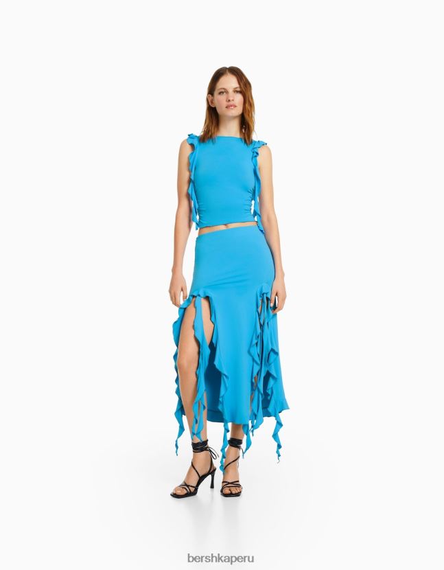 azul Bershka mujer falda midi con volantes 806J6B1652