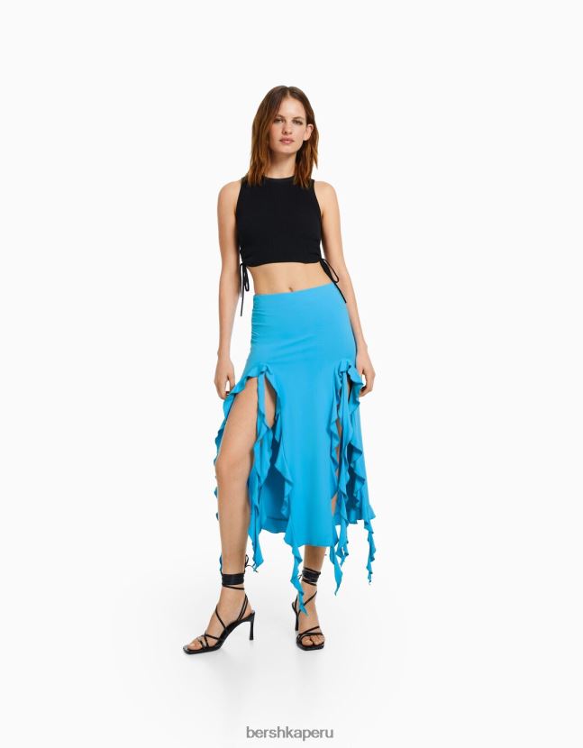 azul Bershka mujer falda midi con volantes 806J6B1841