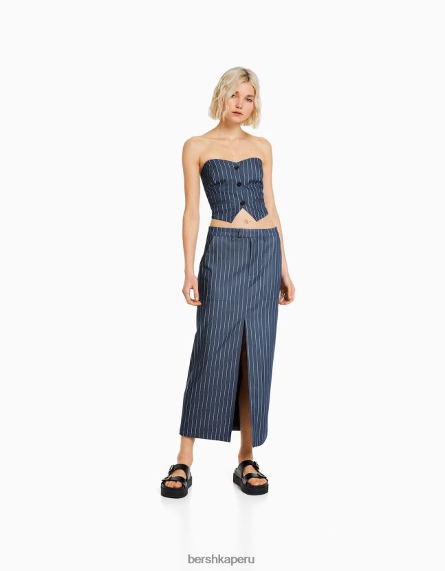 azul oscuro Bershka mujer falda midi de sastre 806J6B1640