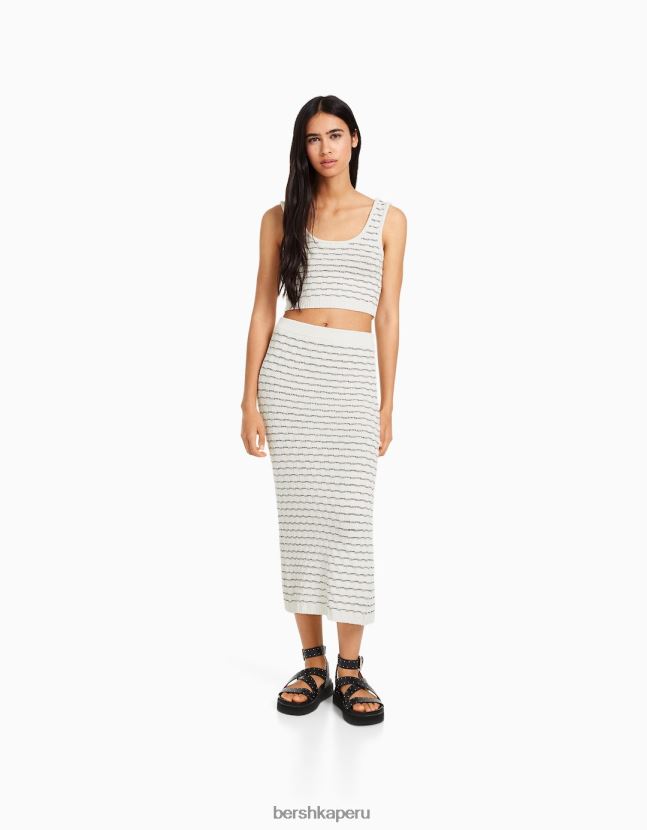 blanco Bershka mujer falda midi de punto 806J6B987