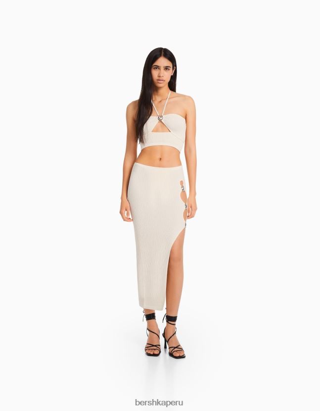 blanco Bershka mujer falda midi sin costuras con detalle 806J6B1656