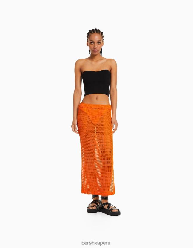 naranja Bershka mujer falda midi de malla 806J6B1642