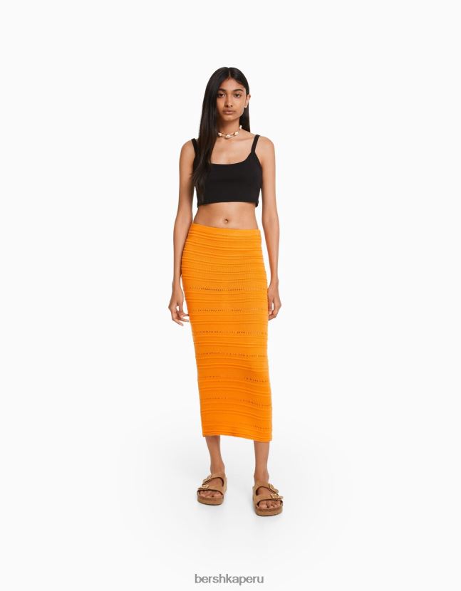 naranja Bershka mujer falda midi de punto abierto 806J6B1883