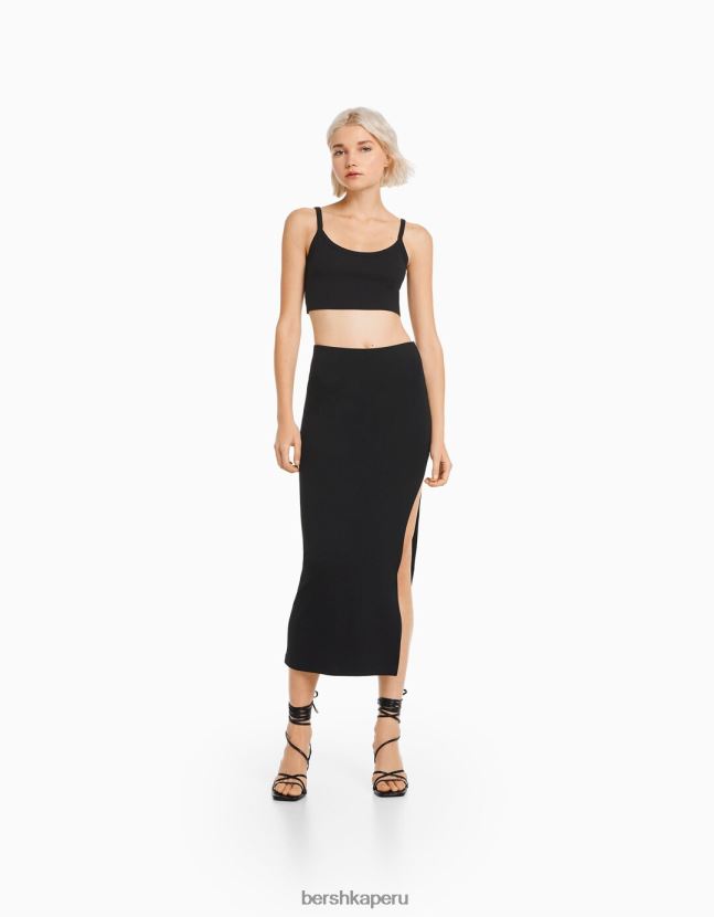 negro Bershka mujer falda larga de algodón 806J6B1632