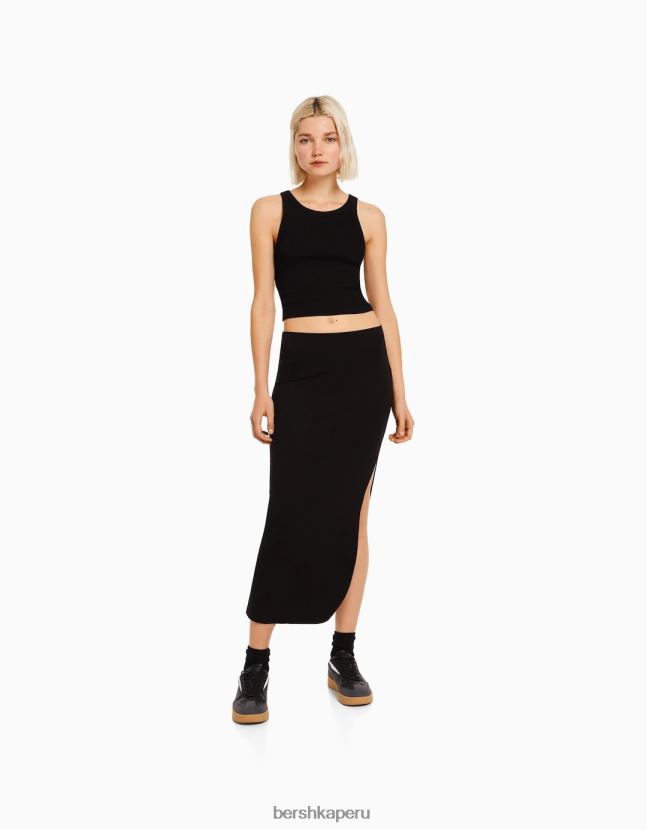 negro Bershka mujer falda larga de algodón 806J6B1658