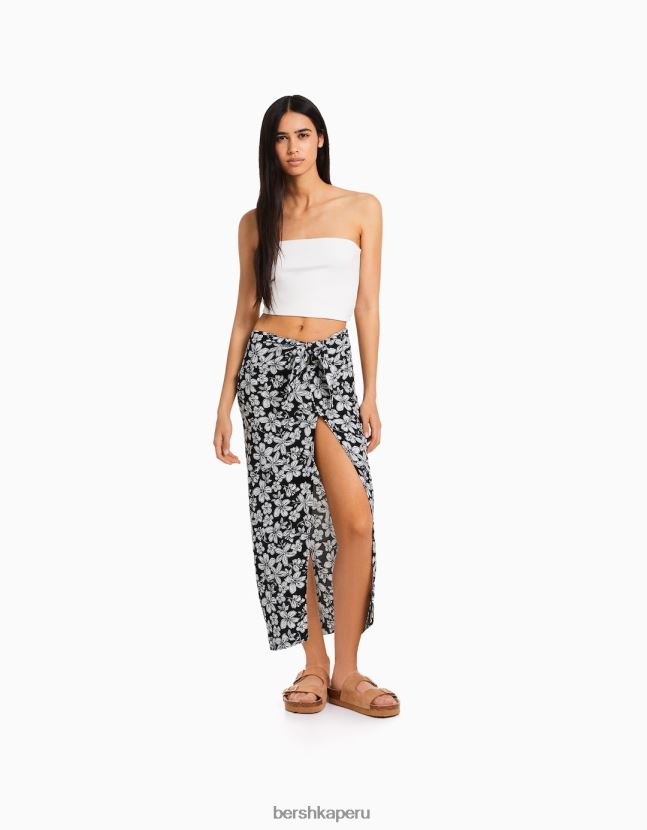 negro Bershka mujer falda midi con estampado floral 806J6B1627