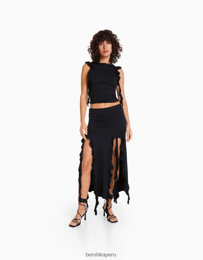 negro Bershka mujer falda midi con volantes 806J6B1608