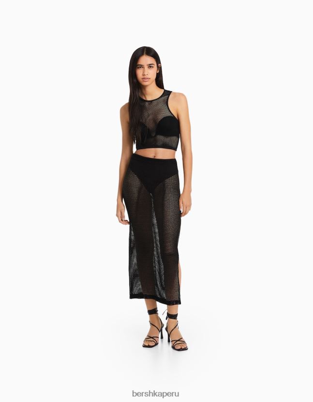 negro Bershka mujer falda midi de malla 806J6B1643