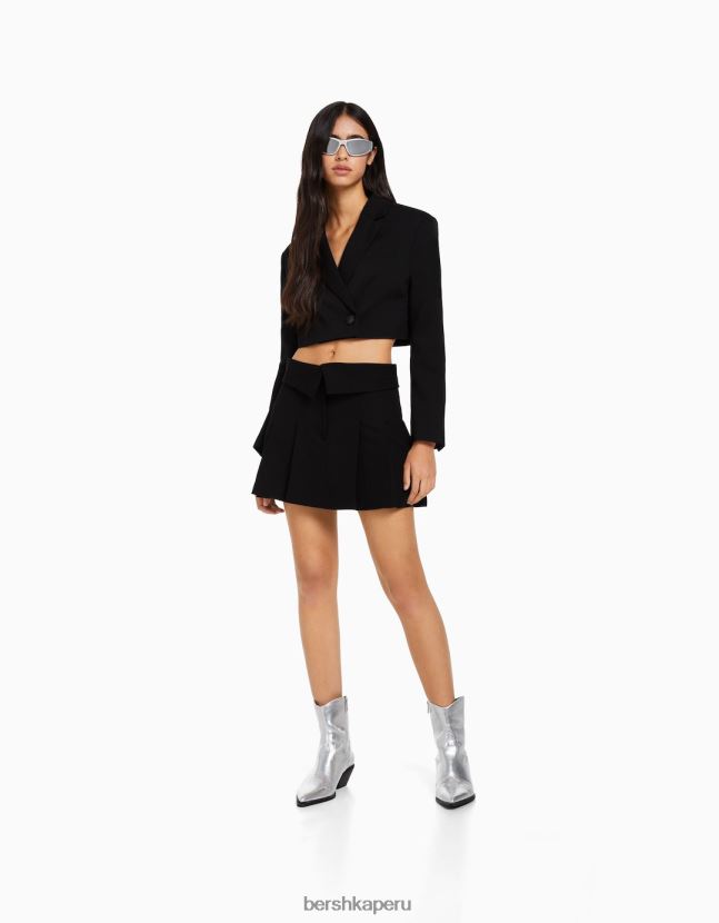 negro Bershka mujer minifalda de vestir con pliegues 806J6B1620